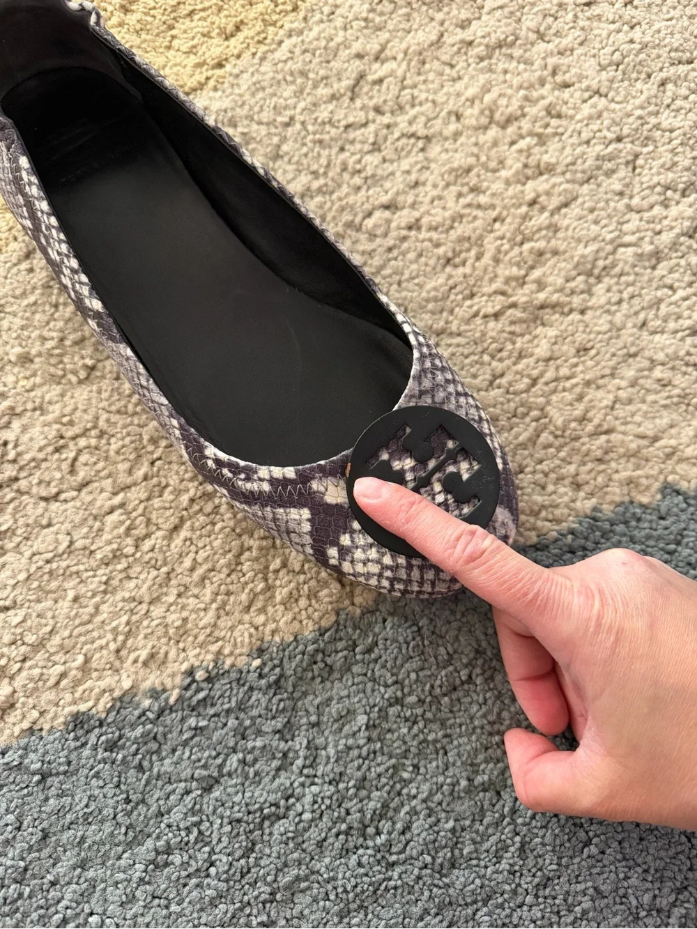 Tory Burch Stamped Snake Minnie Travel Ballet Metal Logo - Soft Nappa Leather